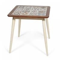 CT3030 Marrakesh стол с плиткой дерево гевея/плитка, 73,5*73,5*75см, темный дуб/античный белый , рисунок - марокко. Фото №1