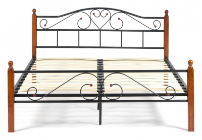 Кровать AT-815 Wood slat base дерево гевея/металл, 160*200 см (Queen bed), красный дуб/черный. Фото №2