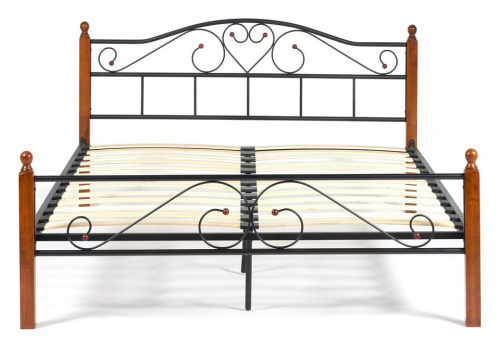 Кровать AT-815 Wood slat base дерево гевея/металл, 160*200 см (Queen bed), красный дуб/черный. Фото №2