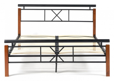 Кровать EUNIS (AT-9220) Wood slat base дерево гевея/металл, 160*200 см (Queen bed), красный дуб/черный. Фото №2