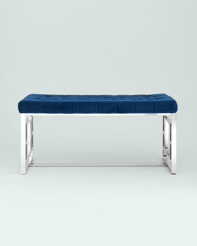 Банкетка-скамейка БРУКЛИН велюр синий сталь серебро. Фото №4