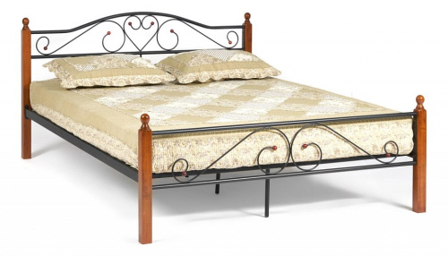 Кровать AT-815 Wood slat base дерево гевея/металл, 160*200 см (Queen bed), красный дуб/черный. Фото №1
