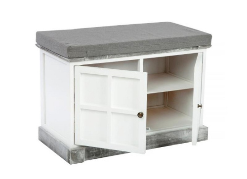 Скамья с двумя дверцами Белый / Серый состаренный. Фото №2