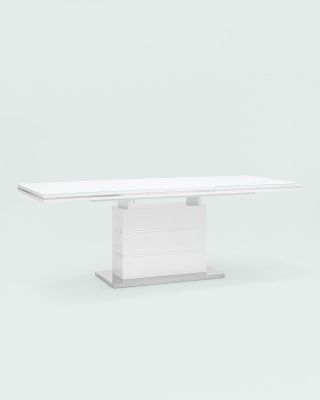 Стол обеденный Глазго раскладной 160-215*90 глянцевый белый. Фото